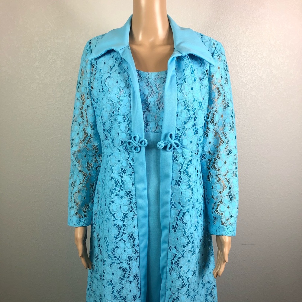 Vintage 69s 70s Lace Maxi Dress/Mother of the Bride Dress - Picture 3 of 16